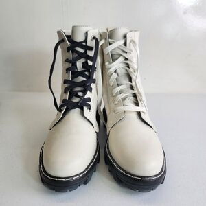 Rag & Bone Shiloh combat boot in antique white leather with black & white laces